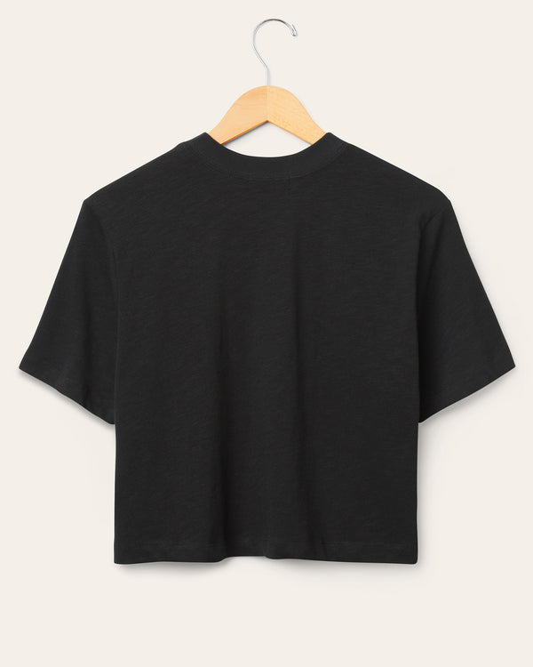 Junk Food Clothing Women's New York Jets Thrill Mock Neck Crop Tee True Black