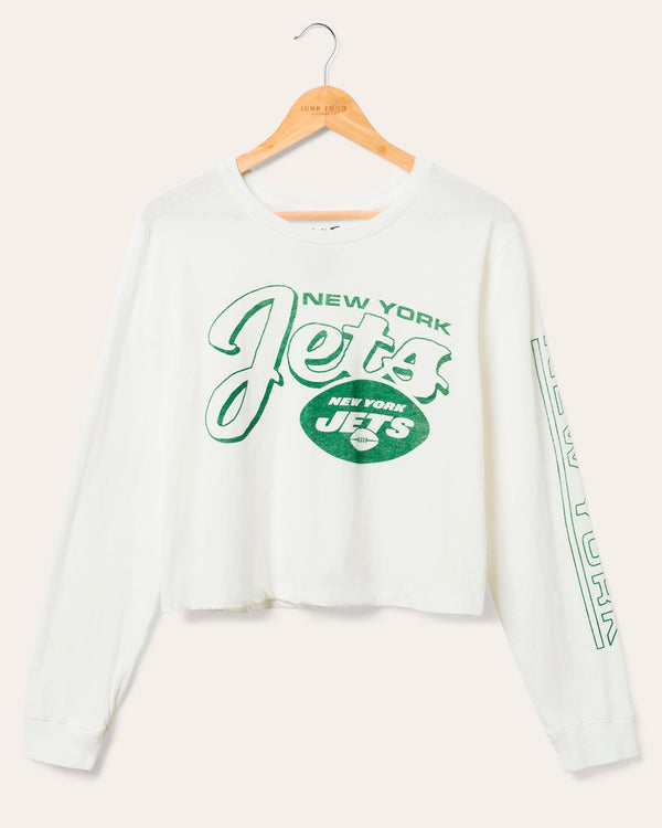 junk food clothing Women's New York Jets Touchdown Long Sleeve Crop Tee White