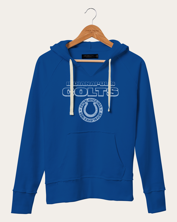junk food clothing Women's NFL Indianapolis Colts Raw Edge Hoodie Liberty