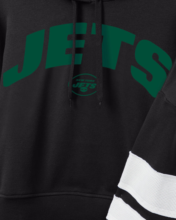 Junk Food Clothing Women's NFL Jets Sideline Striped Fleece TRUE BLACK/SUGAR