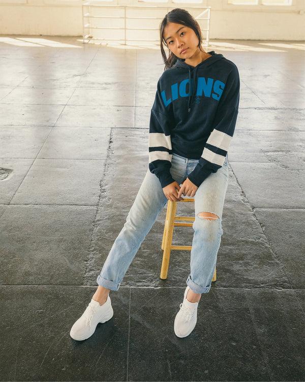 Junk Food Clothing Women's NFL Lions Sideline Striped Fleece TRUE BLACK/SUGAR