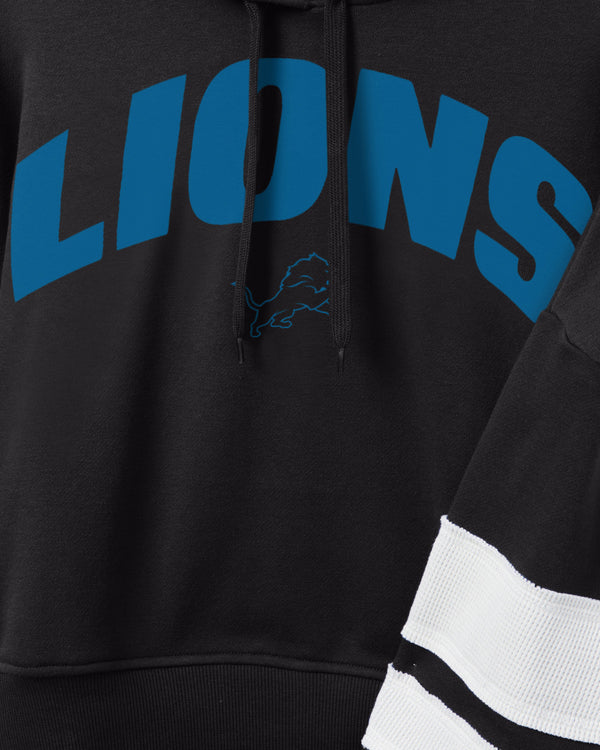 Junk Food Clothing Women's NFL Lions Sideline Striped Fleece TRUE BLACK/SUGAR