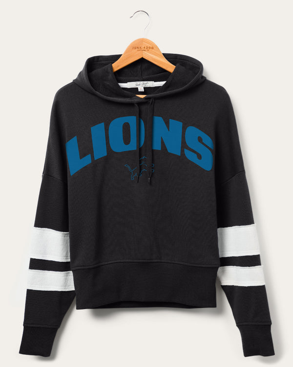 junk food clothing Women's NFL Lions Sideline Striped Fleece TRUE BLACK/SUGAR