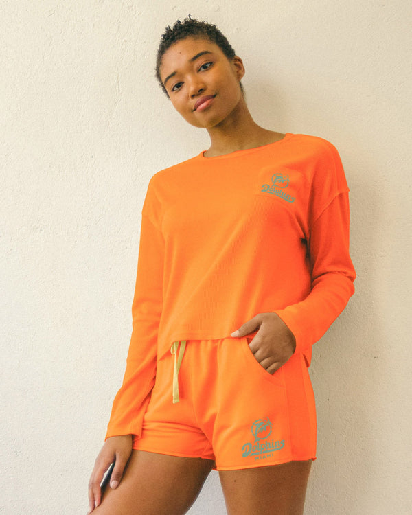 Junk Food Clothing Women's NFL Miami Dolphins Long Sleeve Pocket Thermal Orange
