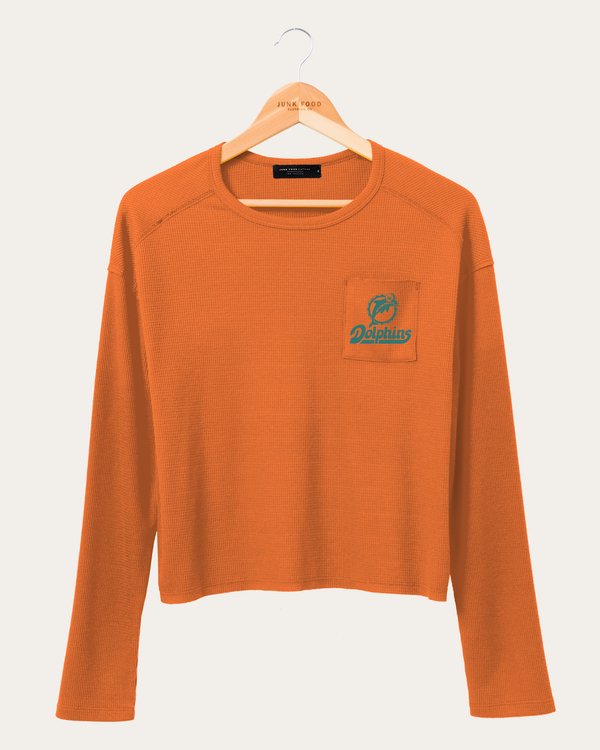 junk food clothing Women's NFL Miami Dolphins Long Sleeve Pocket Thermal Orange