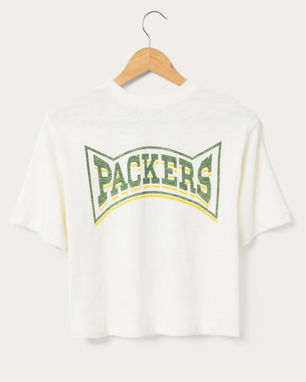 Junk Food Clothing Women's Packers Mock Neck Crop Tee White