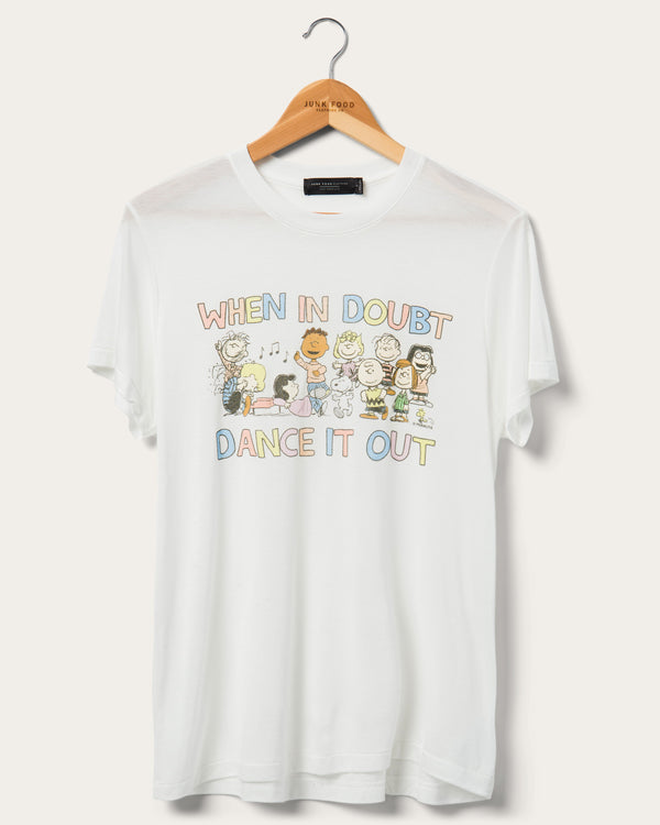 junk food clothing Women's Peanuts Dance It Out Vintage Tissue Tee Vintage White