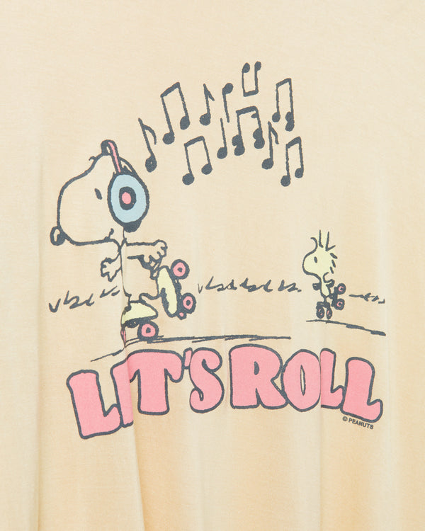 Junk Food Clothing Women's Peanuts Let's Roll Vintage Tissue Tee Camel