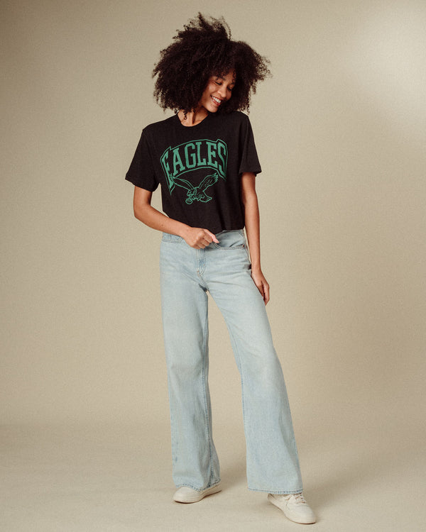 Junk Food Clothing Women's Philadelphia Eagles Blitz Mock Neck Crop Tee Black