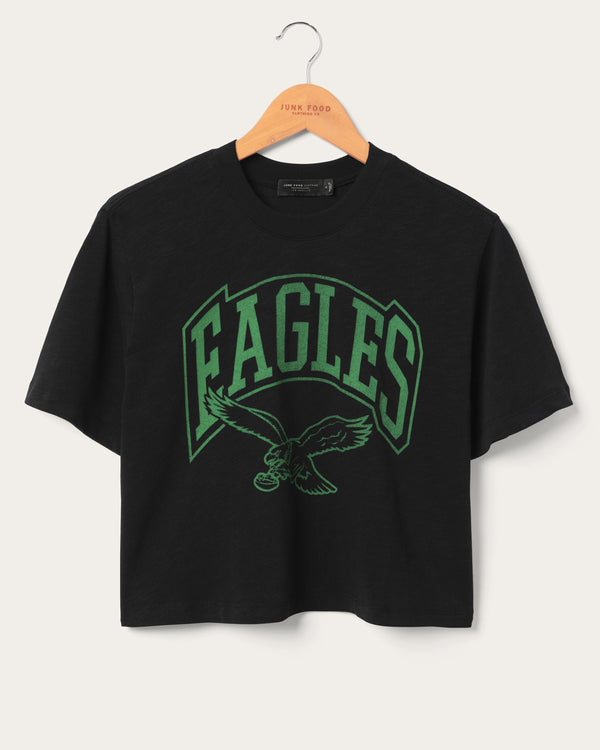 junk food clothing Women's Philadelphia Eagles Blitz Mock Neck Crop Tee Black