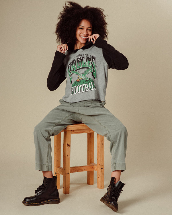 Junk Food Clothing Women's Philadelphia Eagles Block Crop Hoodie Heather Grey/Black