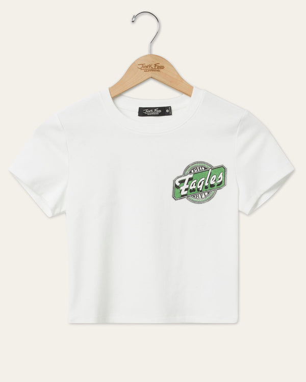 junk food clothing Women's Philadelphia Eagles Cheers Baby Tee Vintage White