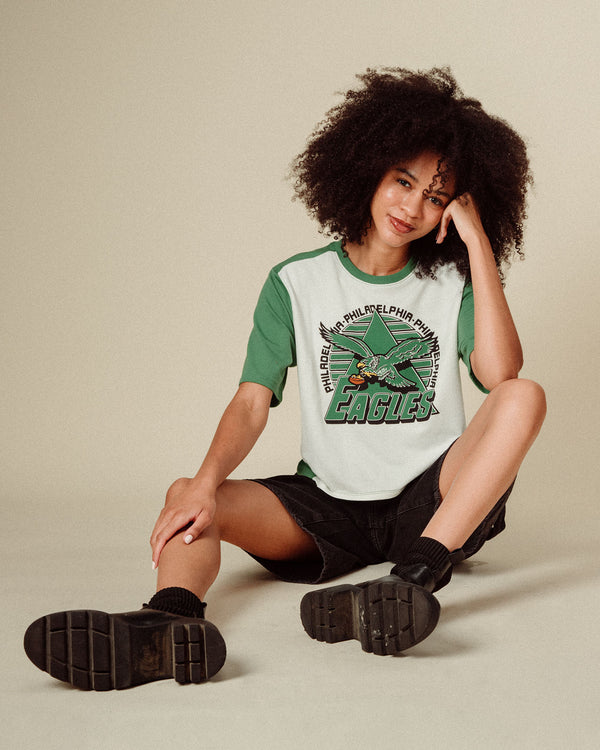 Junk Food Clothing Women's Philadelphia Eagles Color Block Crop Tee White/Kelly