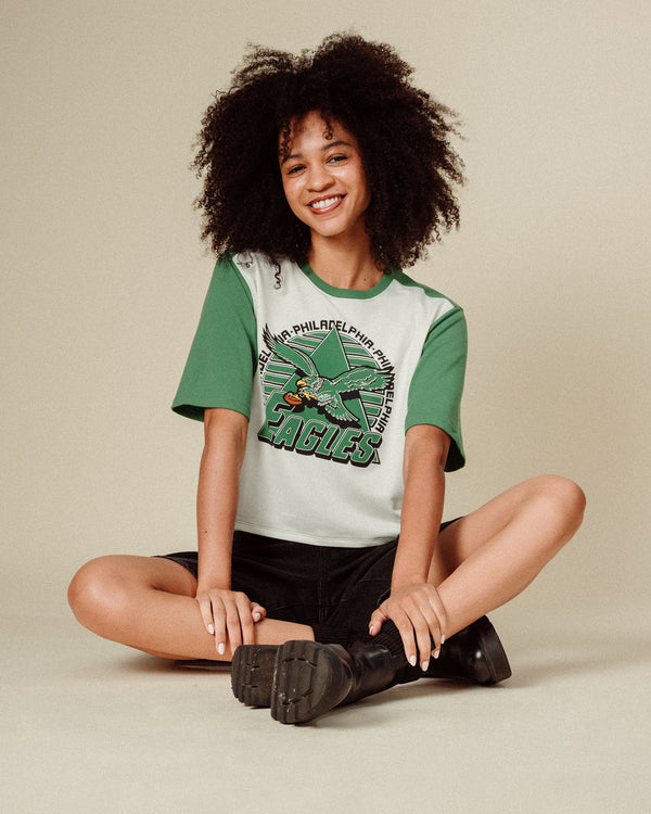 Junk Food Clothing Women's Philadelphia Eagles Color Block Crop Tee White/Kelly