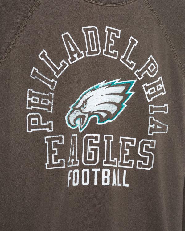 Junk Food Clothing Women's Philadelphia Eagles Flocked Raglan Crew Fleece Vintage Black