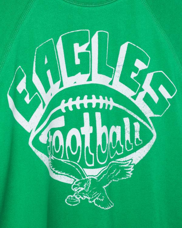 Junk Food Clothing Women's Philadelphia Eagles Football Raglan Crew Fleece Kelly