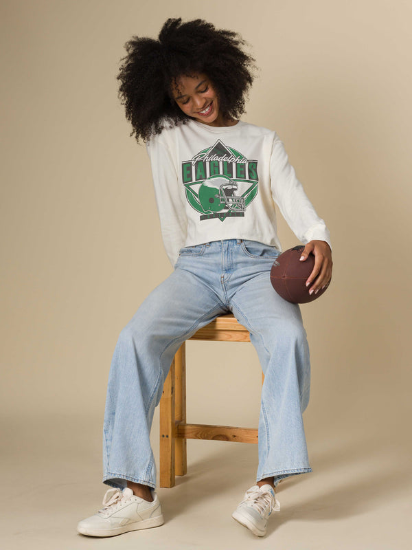 Junk Food Clothing Women's Philadelphia Eagles Helmet Crop Fleece Vintage White