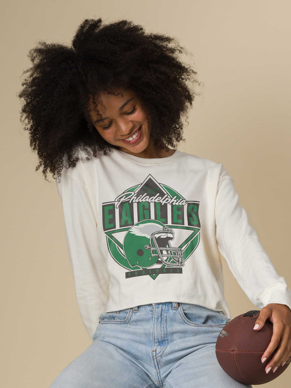 Junk Food Clothing Women's Philadelphia Eagles Helmet Crop Fleece Vintage White