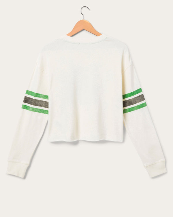 Junk Food Clothing Women's Philadelphia Eagles Kickoff Crop Crew Fleece Vintage White