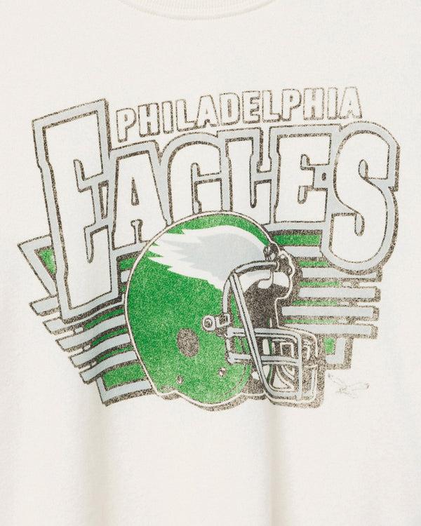 Junk Food Clothing Women's Philadelphia Eagles Kickoff Crop Crew Fleece Vintage White