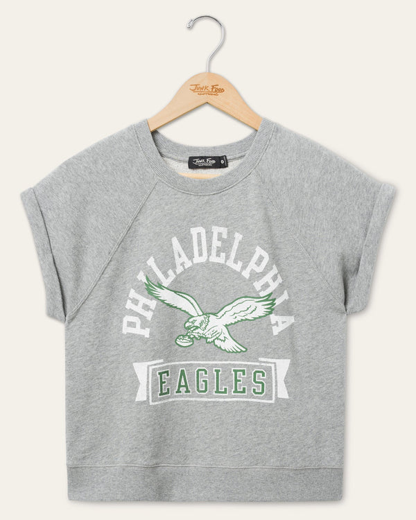 junk food clothing Women's Philadelphia Eagles Raglan Fleece Tank Heather Grey