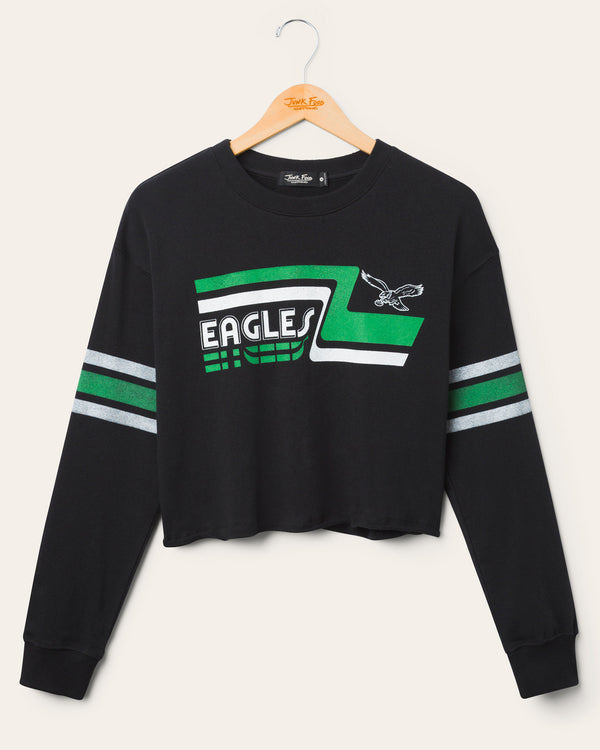 junk food clothing Women's Philadelphia Eagles Retro Crop Fleece True Black
