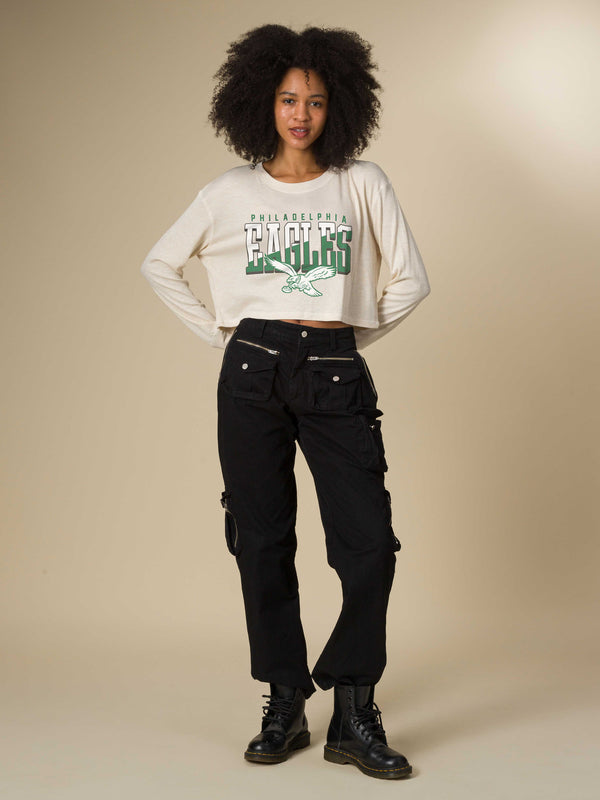 Junk Food Clothing Women's Philadelphia Eagles Slant Crop Thermal Oatmeal