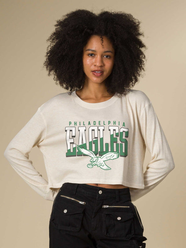 Junk Food Clothing Women's Philadelphia Eagles Slant Crop Thermal Oatmeal