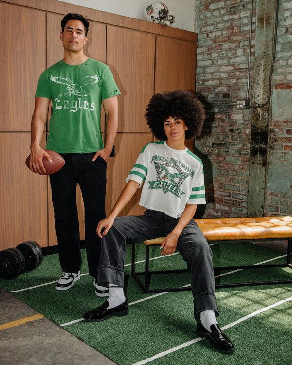 Junk Food Clothing Women's Philadelphia Eagles Striped Crop Tee Vintage White/Kelly