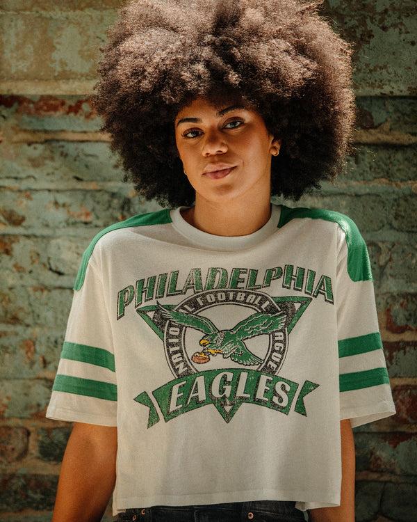 Junk Food Clothing Women's Philadelphia Eagles Striped Crop Tee Vintage White/Kelly