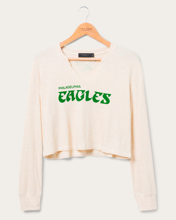 junk food clothing Women's Philadelphia Eagles Sunday Crop Thermal Oatmeal