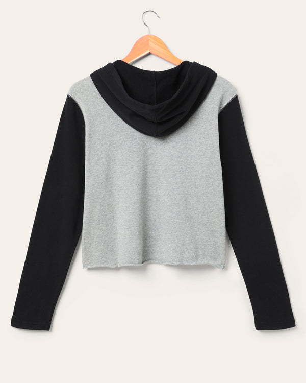 Junk Food Clothing Women's Pittsburgh Steelers Block Crop Hoodie Heather Grey/Black