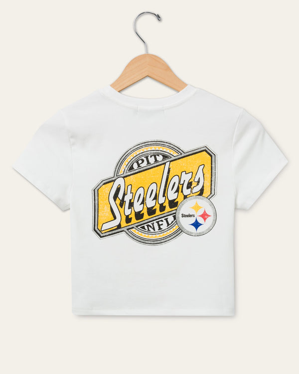 Junk Food Clothing Women's Pittsburgh Steelers Cheers Baby Tee Vintage White
