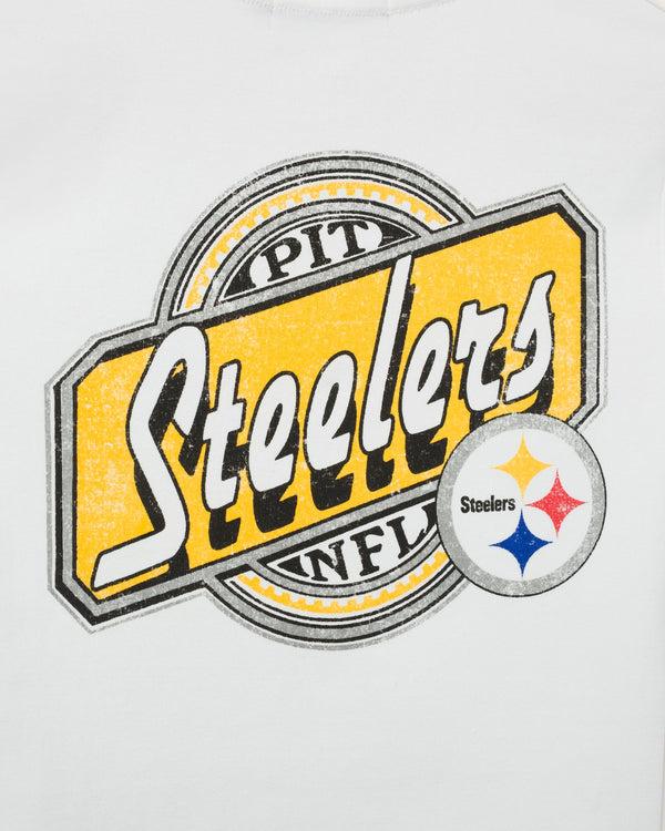 Junk Food Clothing Women's Pittsburgh Steelers Cheers Baby Tee Vintage White