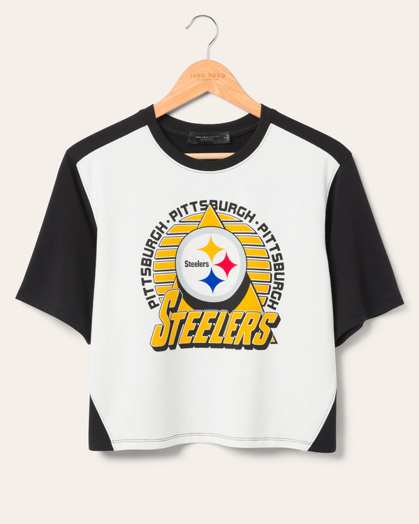 junk food clothing Women's Pittsburgh Steelers Color Block Crop Tee White/Black