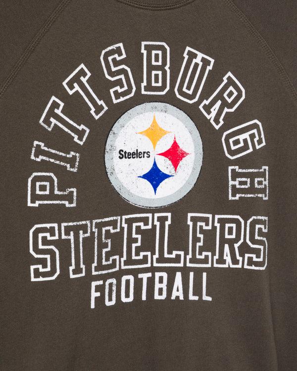 Junk Food Clothing Women's Pittsburgh Steelers Flocked Raglan Crew Fleece Vintage Black
