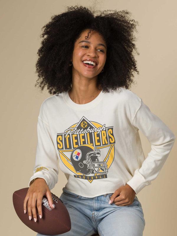 Junk Food Clothing Women's Pittsburgh Steelers Helmet Crop Fleece Vintage White
