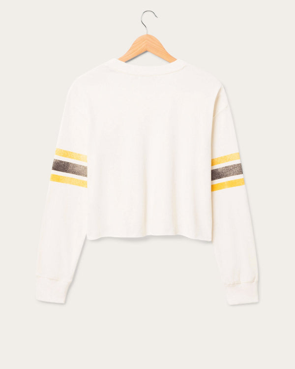 Junk Food Clothing Women's Pittsburgh Steelers Kickoff Crop Crew Fleece Vintage White