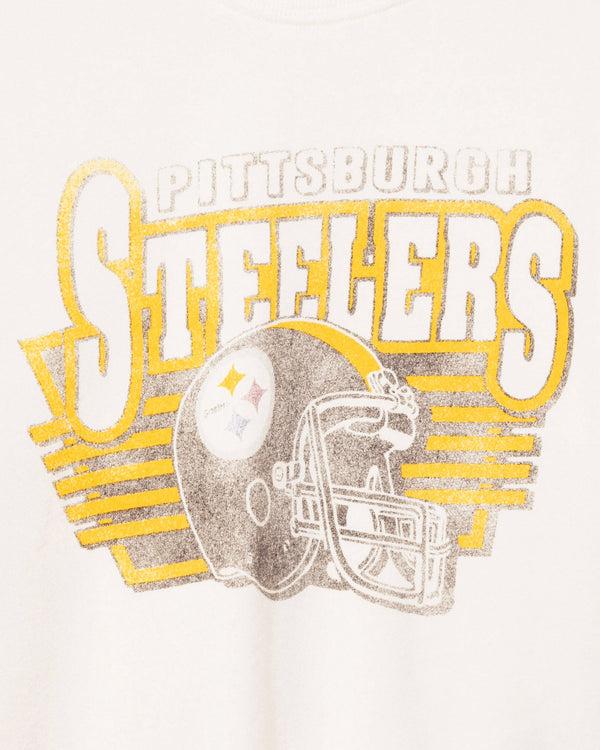 Junk Food Clothing Women's Pittsburgh Steelers Kickoff Crop Crew Fleece Vintage White