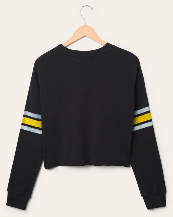 Junk Food Clothing Women's Pittsburgh Steelers Retro Crop Fleece True Black
