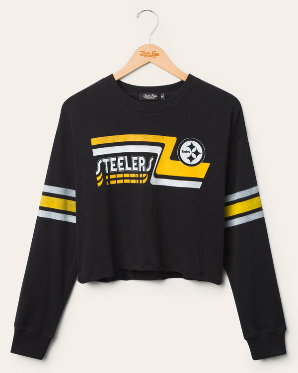 junk food clothing Women's Pittsburgh Steelers Retro Crop Fleece True Black
