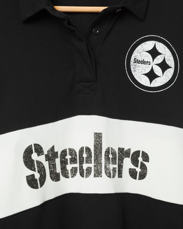 Junk Food Clothing Women's Pittsburgh Steelers Rugby Long Sleeve True Black