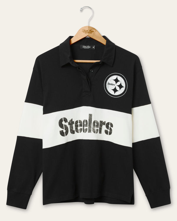 junk food clothing Women's Pittsburgh Steelers Rugby Long Sleeve True Black