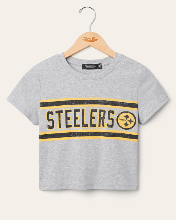 junk food clothing Women's Pittsburgh Steelers Sideline Baby Tee Heather Grey