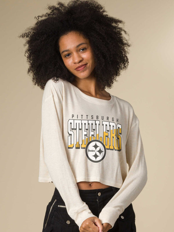Junk Food Clothing Women's Pittsburgh Steelers Slant Crop Thermal Oatmeal