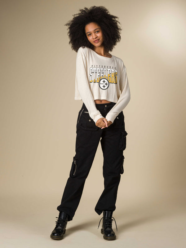 Junk Food Clothing Women's Pittsburgh Steelers Slant Crop Thermal Oatmeal