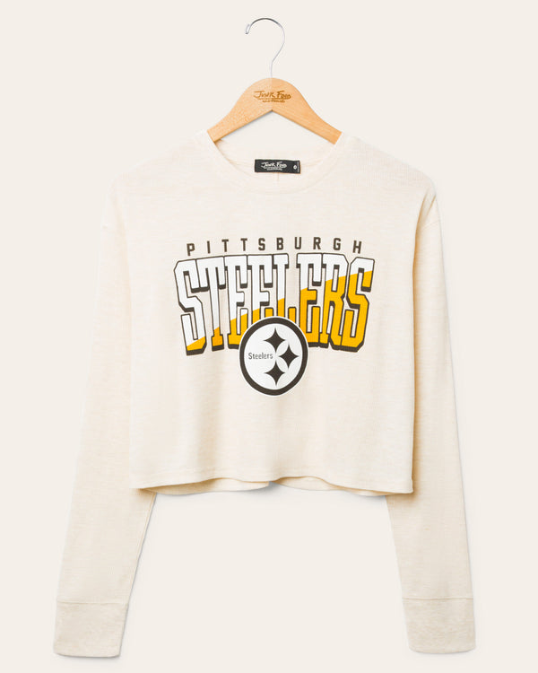junk food clothing Women's Pittsburgh Steelers Slant Crop Thermal Oatmeal