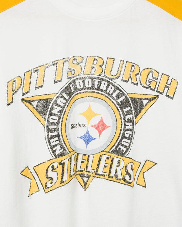 Junk Food Clothing Women's Pittsburgh Steelers Striped Crop Tee Vintage White/Mustard