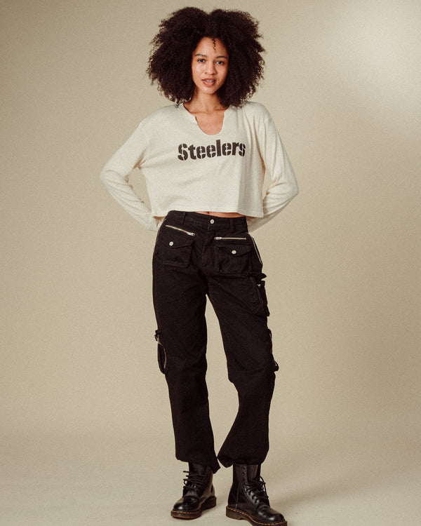 Junk Food Clothing Women's Pittsburgh Steelers Sunday Crop Thermal Oatmeal