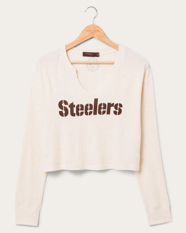 junk food clothing Women's Pittsburgh Steelers Sunday Crop Thermal Oatmeal